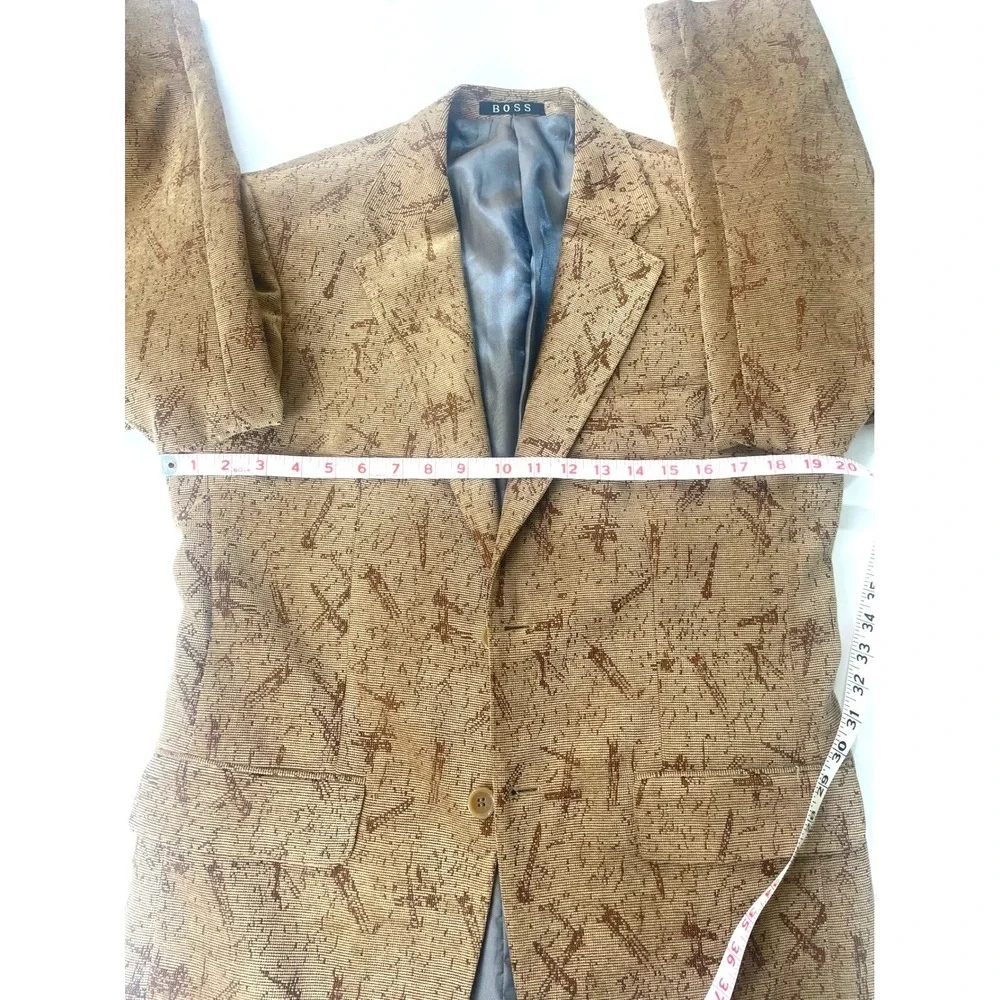 HUGO BOSS Mens Single Breasted Blazer Textured Tan Pattern Brown Jacket‎ 40R